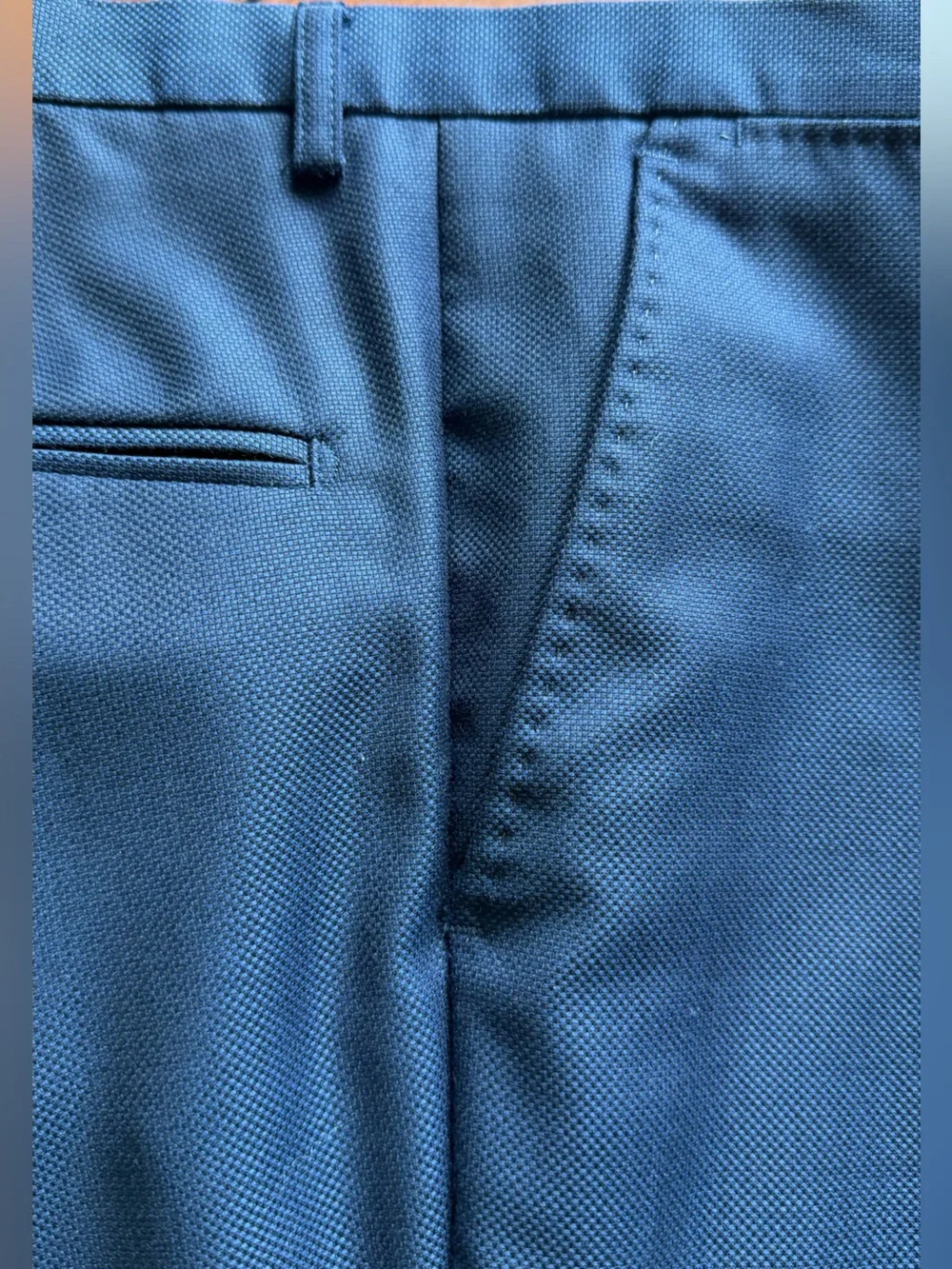 I.Lindeburg Men's Navy Two-Button Suit Slim Fit 38R Flat Front Trousers 32x30